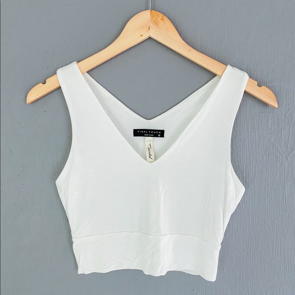 White V-Neck Crop Tank